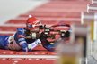 Veronika Vítková při střelbě v leže ve sprintu SP v Novém Městě na Moravě