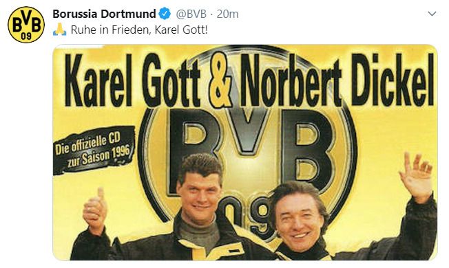 Borussia Dortmund si připomněla CD, které Karel Gott nazpíval pro klub v roce 1996