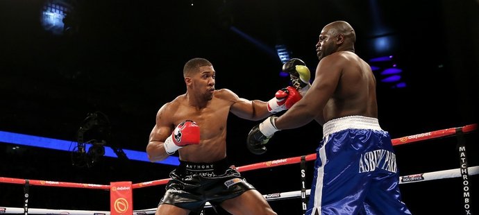 Anthony Joshua (vlevo) v souboji s Kevinem Johnsonem