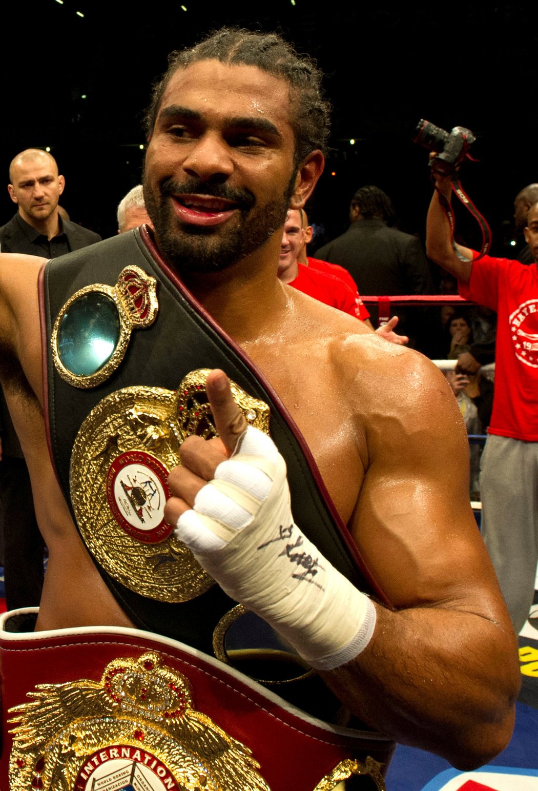 David Haye oslavuje triumf