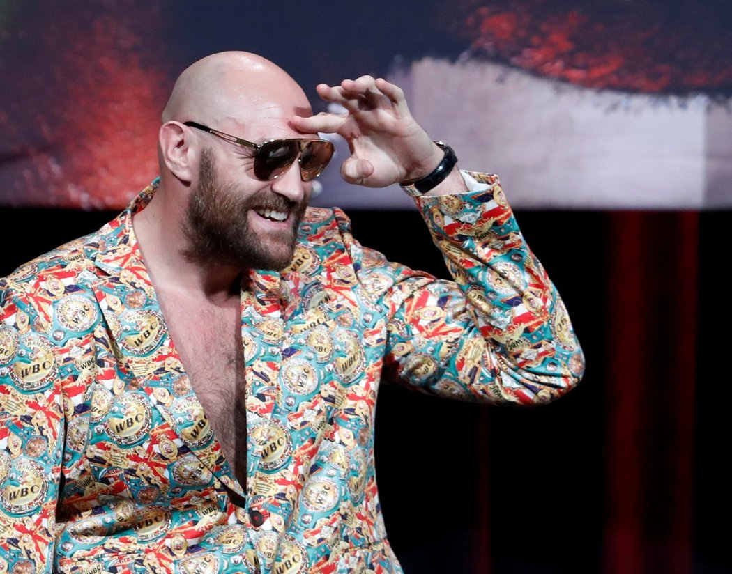 Britský boxer Tyson Fury na tiskovce s Wilderem