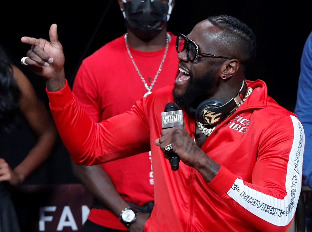 Deontay Wilder během tiskovky s Furym před třetím vzájemným soubojem