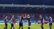 Radost fotbalistů Bochumi při brance do sítě Bielefeldu