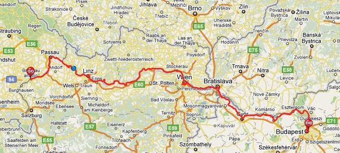 Mapa Dunajské cyklostezky.