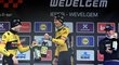 Christophe Laporte s Belgičanem Woutem van Aertem slaví triumf v klasice Gent-Wevelgem