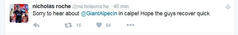 Fabian Cancellara: Přeji brzké uzdravení jezdcům Giant Alpecin, které v Calpe srazilo auto