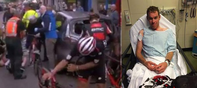 Nejhůře dopadl Američan Brent Bookwalter z týmu BMC, který do vozidla v plné rychlosti narazil a zraněný musel odstoupit.