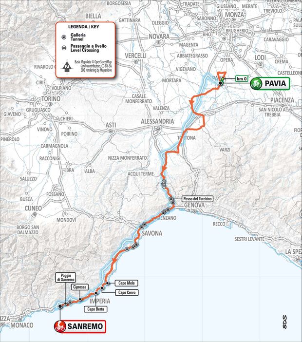 Mapa závodu Milán-Sanremo Mapa závodu Milán-Sanremo