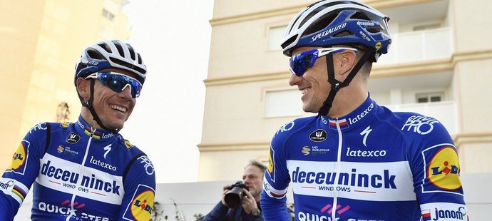 Philippe Gilbert a Zdeněk Štybar (vpravo) na soustředění ve Španělsku