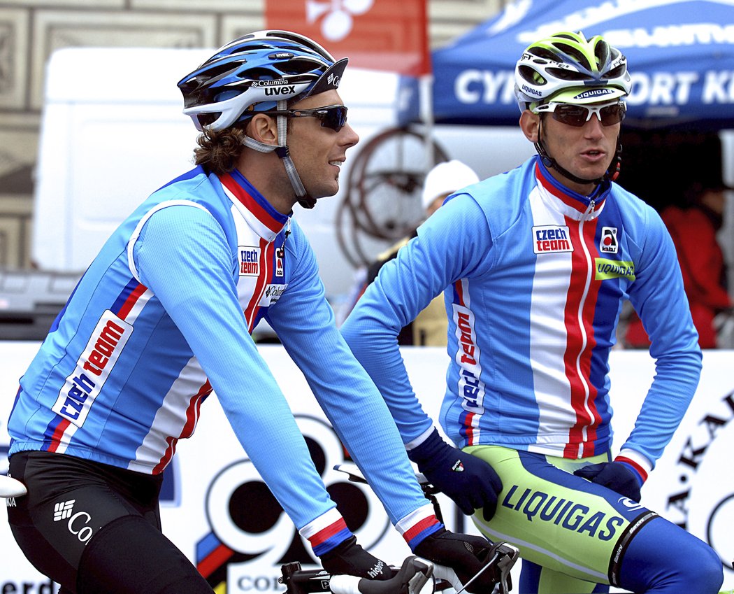 Roman Kreuziger (vpravo) a František Raboň při závodě Praha - Karlovy Vary - Praha v roce 2008