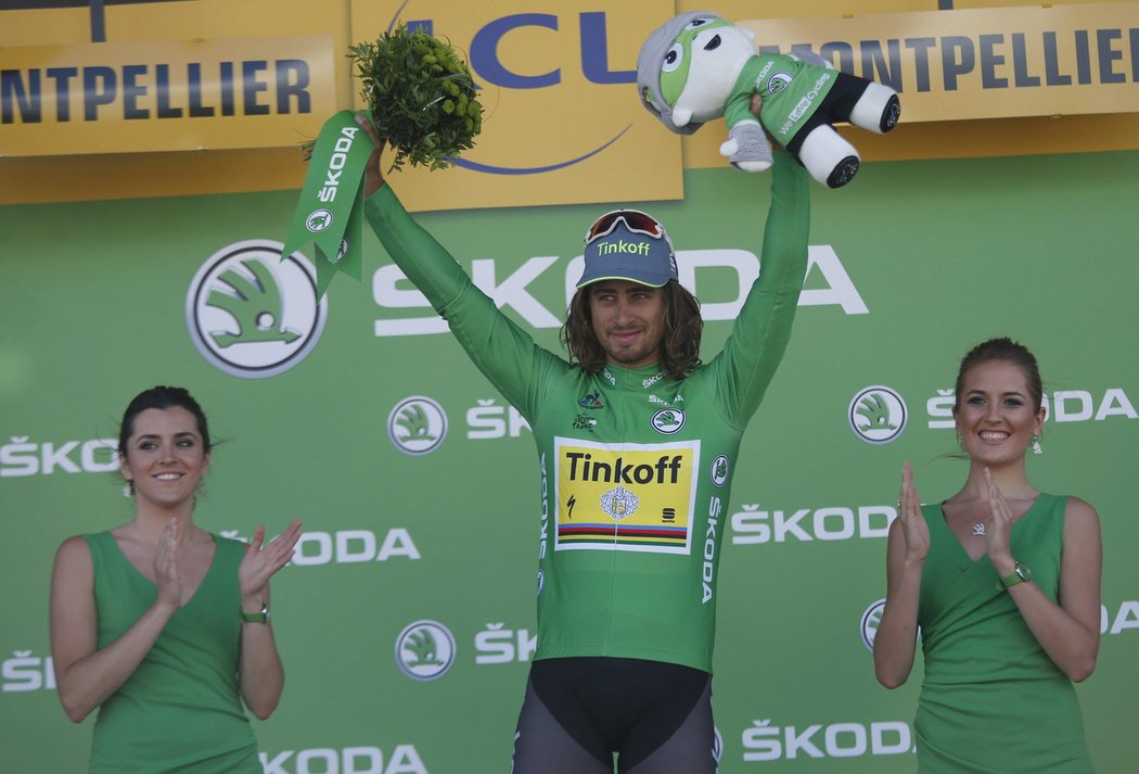 Peter Sagan na Tour de France, kde drží dres pro nejlepšího sprtintera