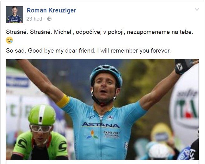 Cyklistické hvězdy reagují na tragickou smrt Michele Scarponiho.