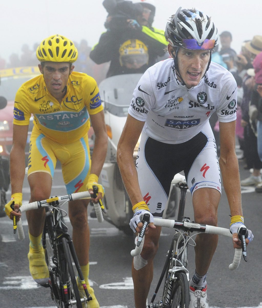 Andy Schleck v souboji s Contadorem.