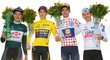 Vítězové Tour de France (zleva) Jasper Philipsen, Jonas Vingegaard, Giulio Ciccone a Tadej Pogačar