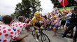 Fanoušci povzbuzují Chrise Frooma ve žlutém trikotu ve stoupání na jeden ze tří vrcholů v královské 9. etapě Tour de France