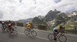 Alberto Contador ve žlutém trikotu a Lance Armstrong (vpravo) na trati 16. etapy Tour de France