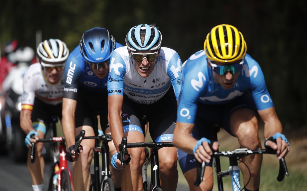 Luis Leon Sanchez, Maximilian Walscheid, Nils Politt a Imanol Erviti v úniku ve 12. etapě Tour de France