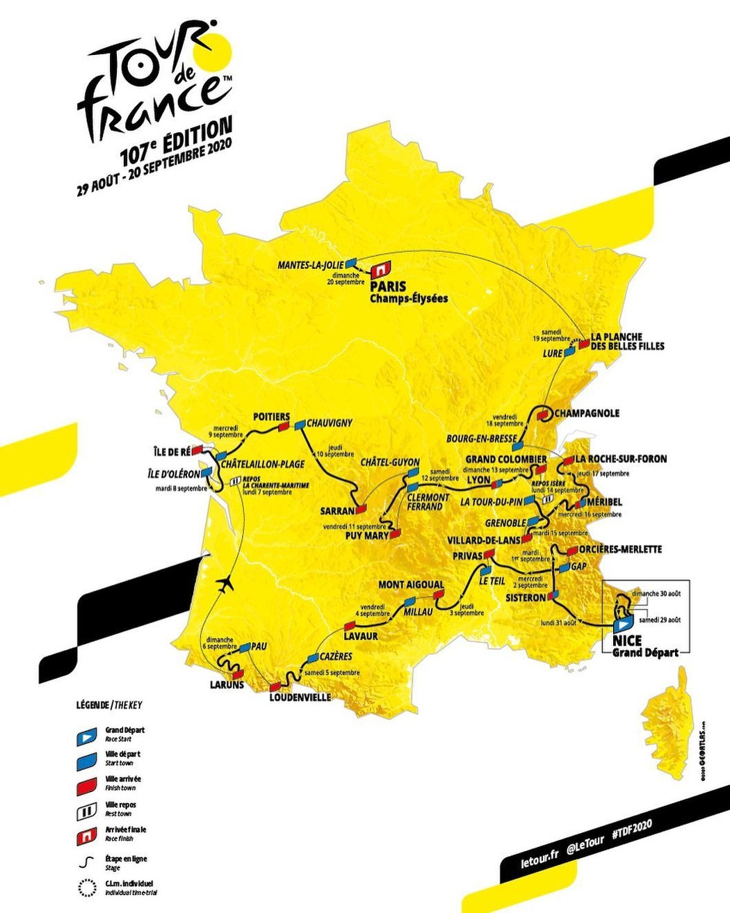 Trasa a etapy Tour de France, která se jede v netradičním termínu