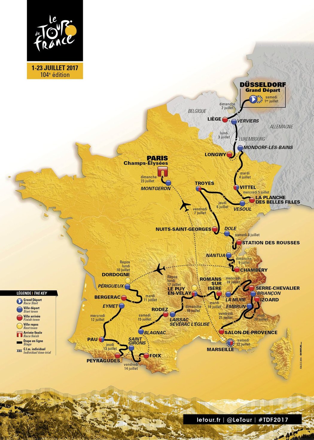 Takhle vypadá mapa Tour de France pro rok 2017