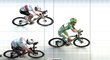 Pařížský dojezd Tour de France - vítěz bodovací soutěže Sam Bennett oslavil další triumf před Peterem Saganem, který dojel třetí (dole)...