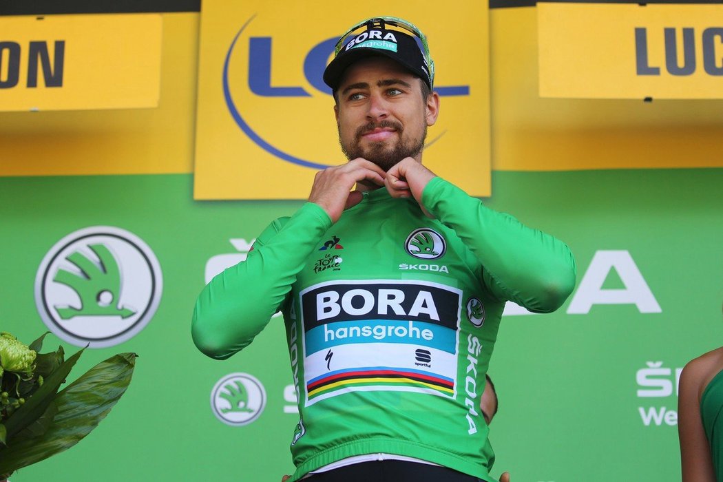 Peter Sagan v zeleném dresu pro nejlepšího sprurtéra Tour de France