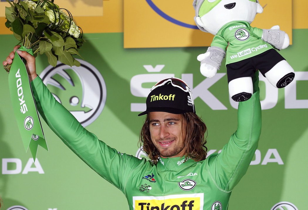 Slovenský cyklista Peter Sagan po vítězné etapě na Tour de France 