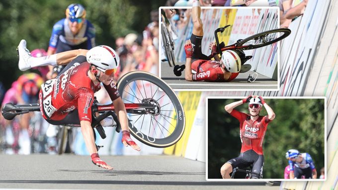 Finiš, jaký svět neviděl. Cyklista slavil, upadl a vyhrál skluzem po zádech. Pravidla neporušil Finiš, jaký svět neviděl. Cyklista slavil, upadl a vyhrál skluzem po zádech. Pravidla neporušil