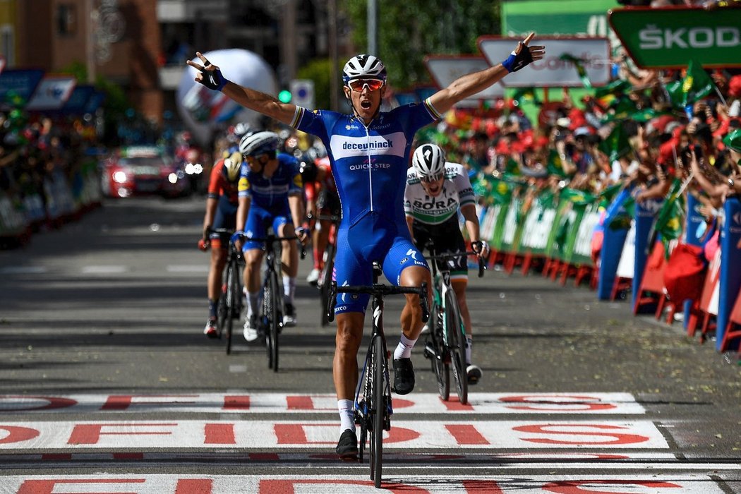 Belgický cyklista Philippe Gilbert slaví druhé etapové vítězství na Vueltě