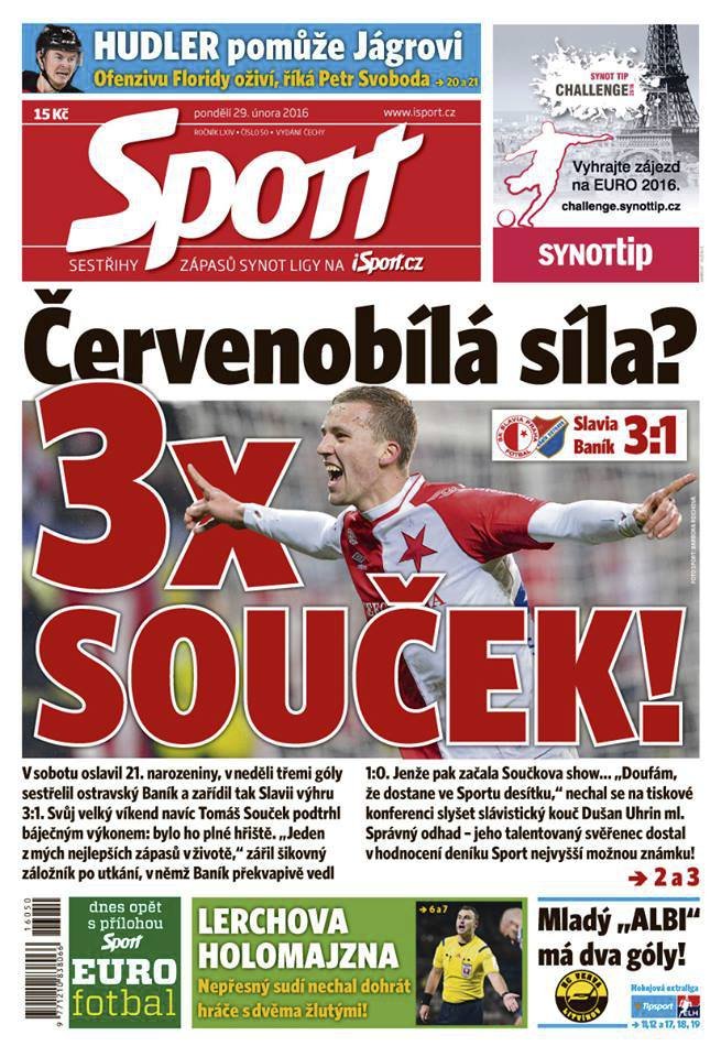 Titulní strana Deníku Sport z 29.února