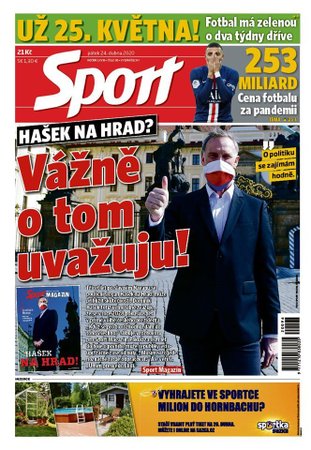Titulní strana, deník Sport, 24. dubna