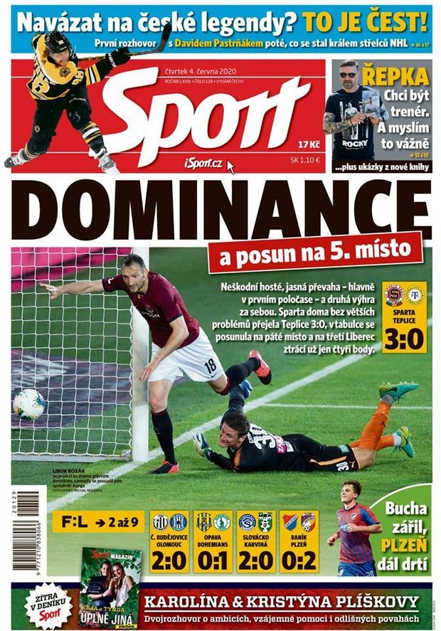 Titulní strana, deník Sport Titulní strana, deník Sport