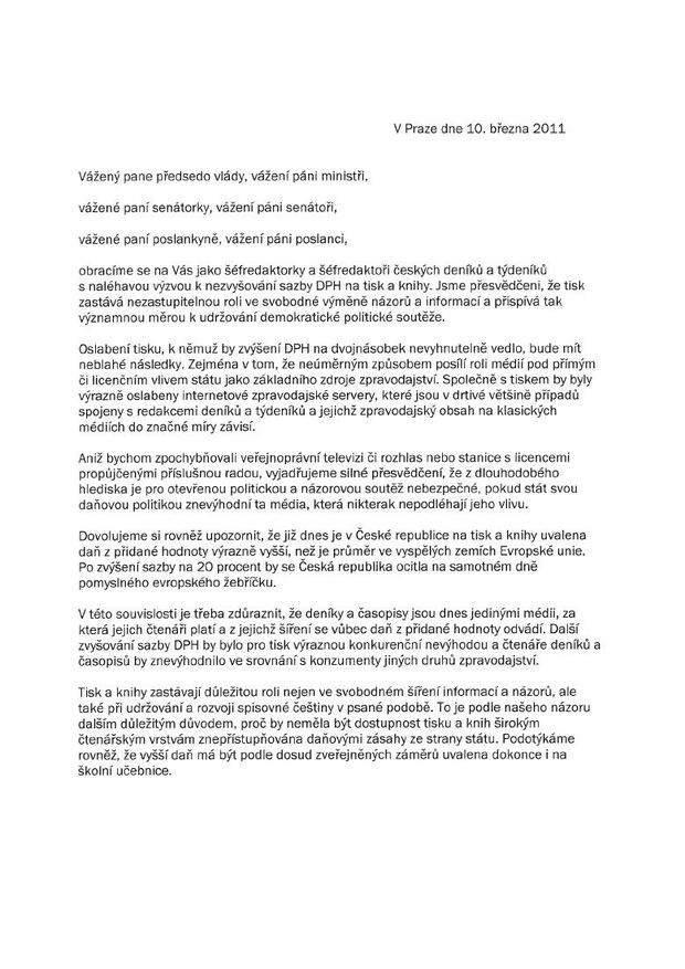 Dopis předním zastupitelům státu Dopis předním zastupitelům státu