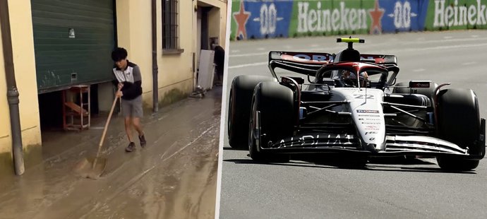 Závodník F1 Júki Cunoda pomohl uklízet ulice zdevastované povodněmi