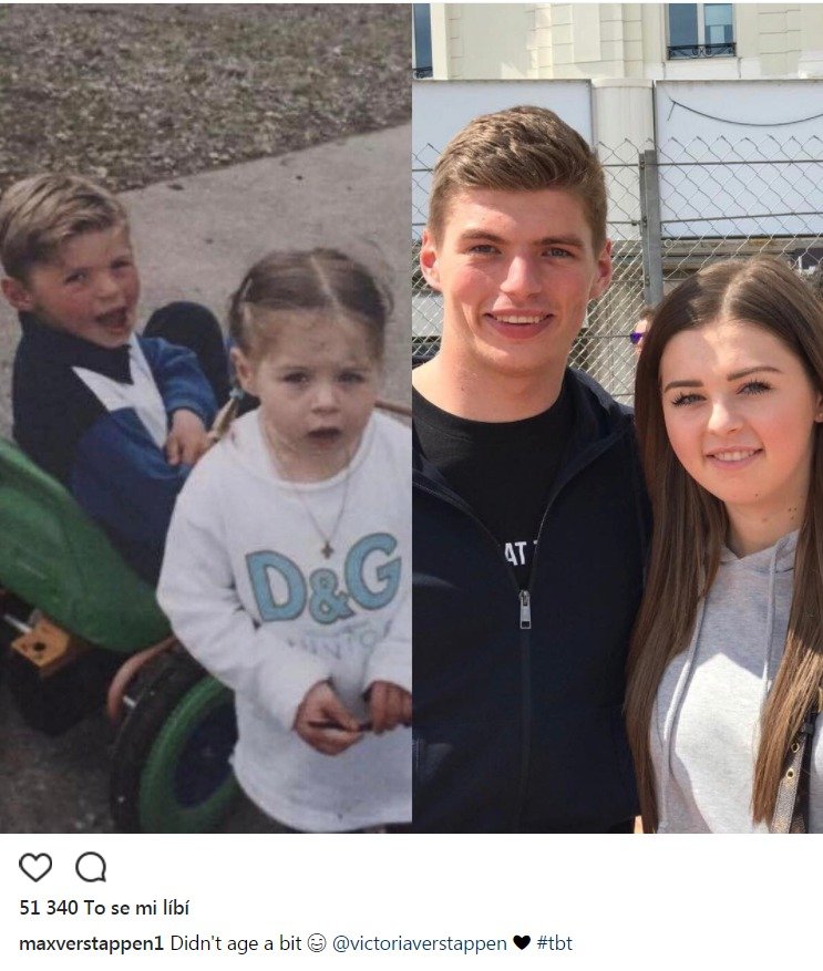 Pilot F1 Max Verstappen sdílel fotografii z dětství se sestrou Vikrorií a přidal srovnání se současností.