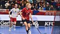 Česká florbalistka Karolína Klubalová v utkání MS proti Dánsku