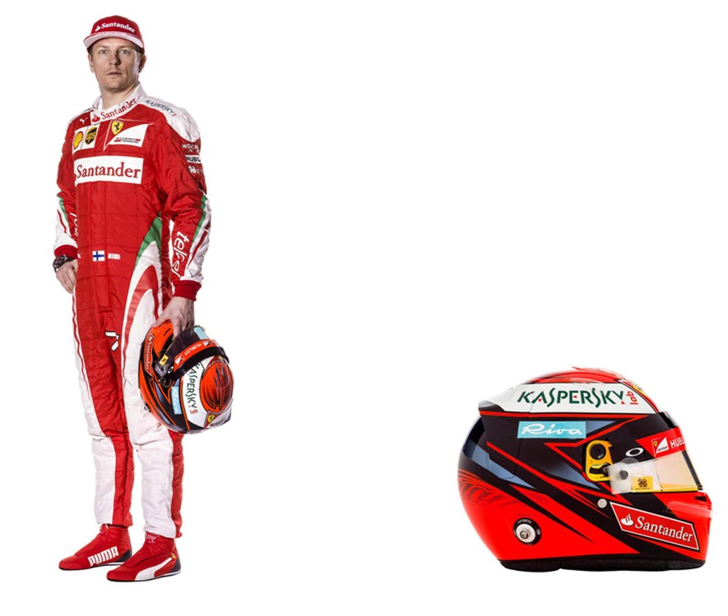 Kimi Räikkönen v nové kombinéze a s helmou pro nadcházející sezonu formule 1