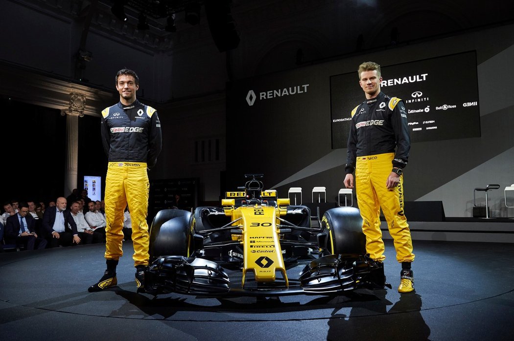 Jezdci stáje Renault Jolyon Palmer a Nico Hulkenberg  a jejich nový vůz