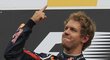 Sebastian Vettel se raduje z vítězství ve Velké ceně Belgie
