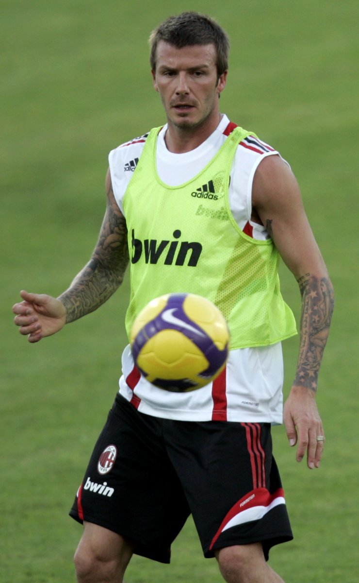 David Beckham na tréninku AC Milán.