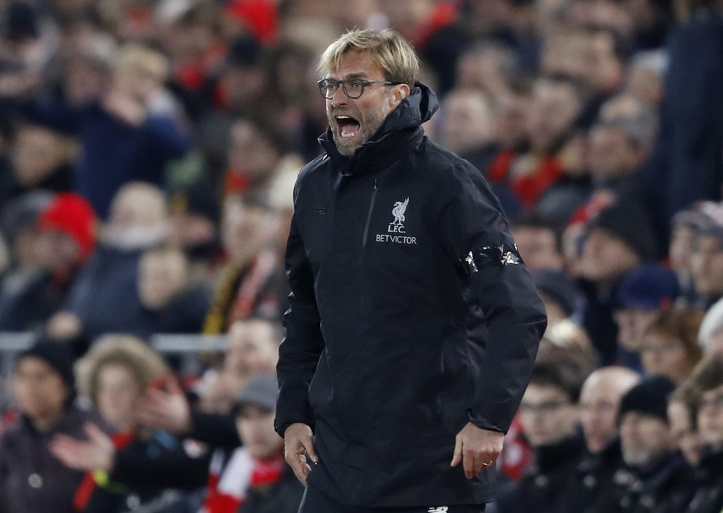 Trenér Liverpoolu Jürgen Klopp během zápasu s Leedsem