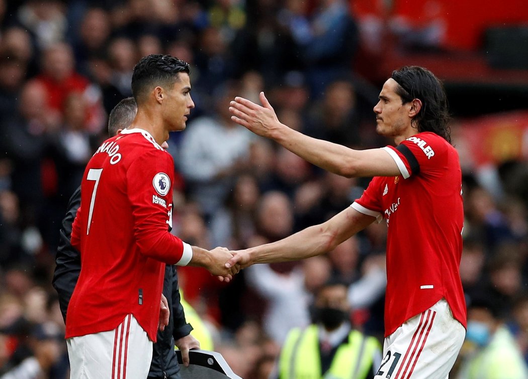 Cristiano Ronaldo v utkání United proti Evertonu vystřídal ve druhém poločase Edinsona Cavaniho