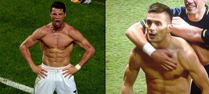Podobně jako Ronaldo, si Tadič sundal dres a zatnul svaly