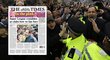 Petr Čech uklidňující rozvášněný dav se dostal i na titulní stranu deníku Times