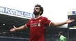 Liverpoolský Mohamed Salah slaví svůj gól do sítě West Bromwiche
