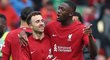 Ibrahima Konate a Diogo Jota slaví výhru Liverpoolu