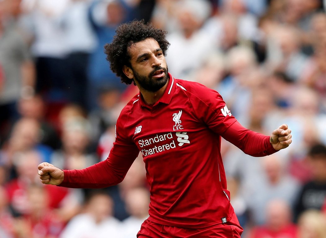 Útočník Liverpoolu Mohamed Salah slaví jednu z branek proti West Hamu