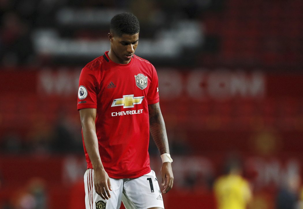 Zklamaný Marcus Rashford po remíze s Arsenalem