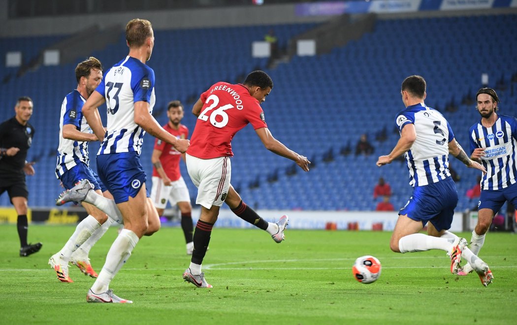 Mason Greenwood otevřel gólový účet v zápase s Brightonem