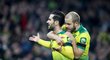 Fotbalisté Norwiche slaví branku v utkání s Tottenhamem