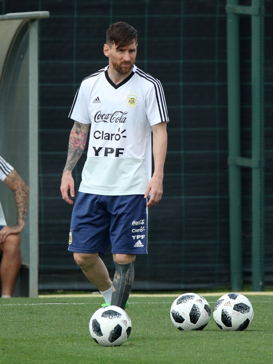 Lionel Messi na tréninku argentinské reprezentace před mistrovstvím světa v Rusku